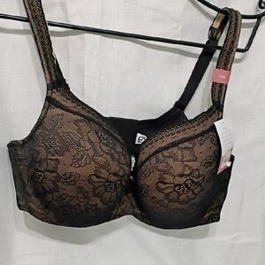 Cacique Black and Tan Lace Bra Size 40D